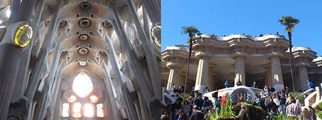 Aproveite o tour guiado pelo Parque Güell e a Sagrada Família e termine o dia no alto da Torre da igreja. Desfrute de Barcelona do topo!. Reserve online hoje!