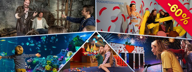 Berlins bästa biljettpaket-spara upp till 60%! Välj 2, 3, 4 eller 5 sevärdheter; Madame Tussauds, Berlin Dungeon, AquaDom & SEA LIFE, Little BIG City, LEGOLAND!
