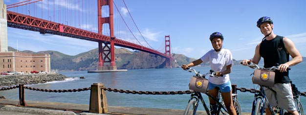 På 'Californien solnedgang'-cykelturen oplever du San Francisco ved solnedgang, når byen er allersmukkest fra the Golden Gate Bridge. Bestil dine billetter nu!