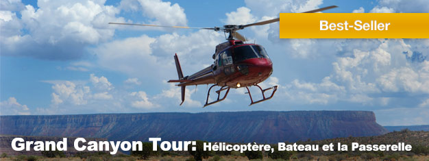 Passez une expérience unique au Grand Canyon dans une journée entière sur la Rive Ouest du Grand Canyon combinée avec un tour en Hélicoptère, une croisière en bateau sur la Rivière du Colorado ainsi qu'une marche sur la Passerelle du Grand Canyon! Réservez votre visite ici!