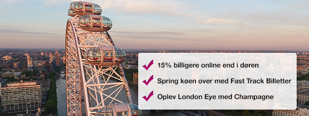 Spar 15% når du bestiller dine billetter til London Eye med champagne her! Spring køen over til London Eye & nyd et glas champagne på din tur! Bestil online!
