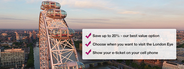 בואו לחוות את הנוף המדהים מעל לונדון מהלונדון איי! בעת הזמנת הכרטיסים מהבית, תחסכו גם עד 20% מהמחיר בקופה. 