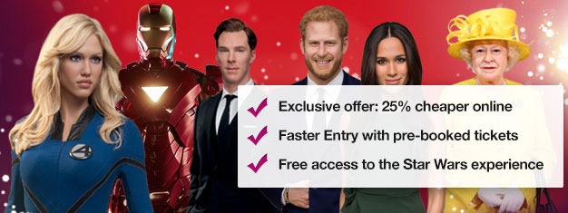 Fun for the whole family!  Skip the line to London's Madame Tussauds wax museum with pre-booked tickets. Book your tickets online and save 25%!