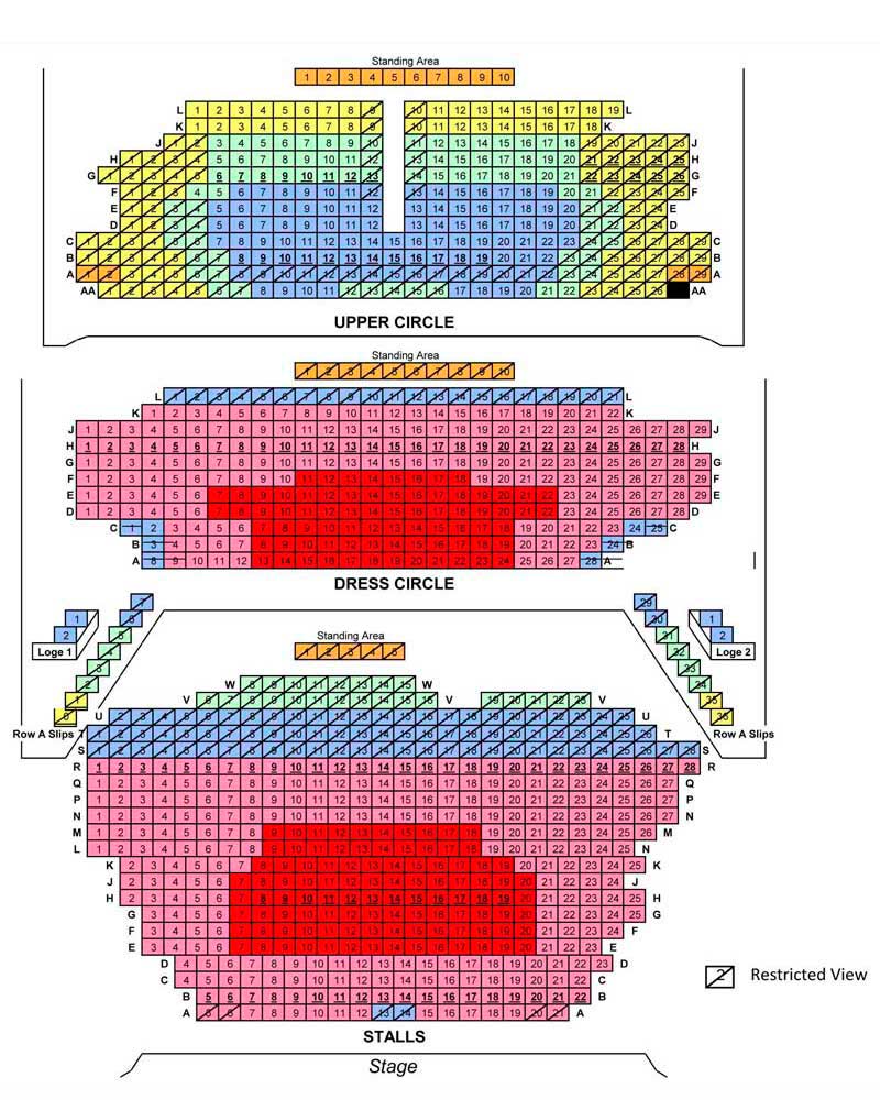 Standing area. The Dress circle. Stalls in the Theatre. Dress circle in the Theatre.