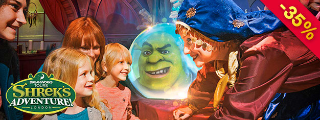 Shrek's Adventure! is a unique walk and ride attraction for the whole family! Walk in and save time with prebooked tickets! 
