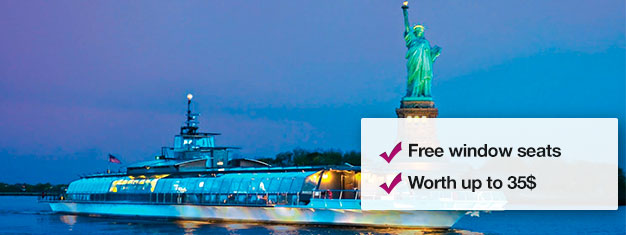 Probeer een dinercruise door Manhattan, bewonder de fantastische skyline van New York vanaf het water en geniet van een 4-gangen diner. Verzeker uw plaats, boek uw tickets online!