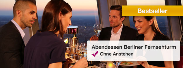 Speisen Sie im sich drehenden Restaurant auf der Spitze des Axels, des berühmten Fernsehturms Berlin. Ein echtes VIP-Erlebnis! Buchen Sie Ihre Tickets für das Abendessen im Fernsehturm Berlin hier!
