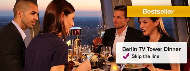 Dinner at the revolving restaurant at the top of the TV Tower on Alexanderplatz in Berlin is a true VIP experience. Book your dinner tickets for the TV Tower in Berlin here!