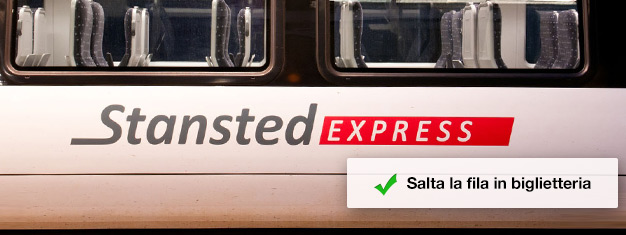 Acquista qui i tuoi biglietti per lo Stansted Express e sali a bordo del treno tra Stansted e Liverpool Street Station! Il viaggio dura solo 45 minuti.